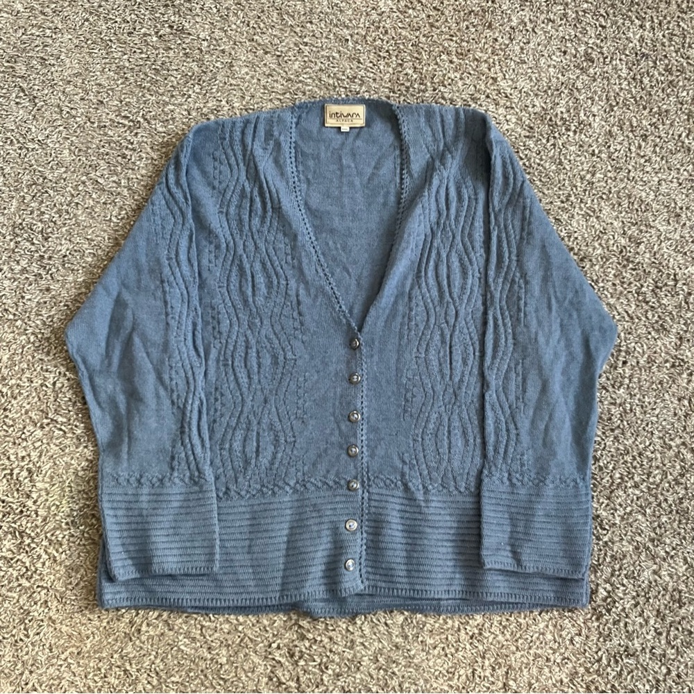 Intiwara Alpaca dusty blue button down women's cardigan sweater lightweight XXL
